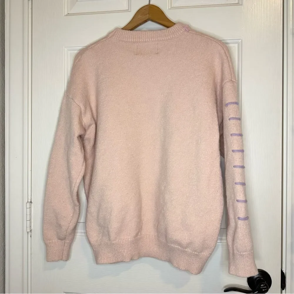 RARE Aelfric Eden Baby Pink Rainbow Dino Logo Stitched Sweater Sz S Indie Skater